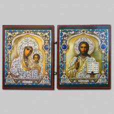 Икона-Складень двойная, 13x22 см, дерево, двойное тиснение